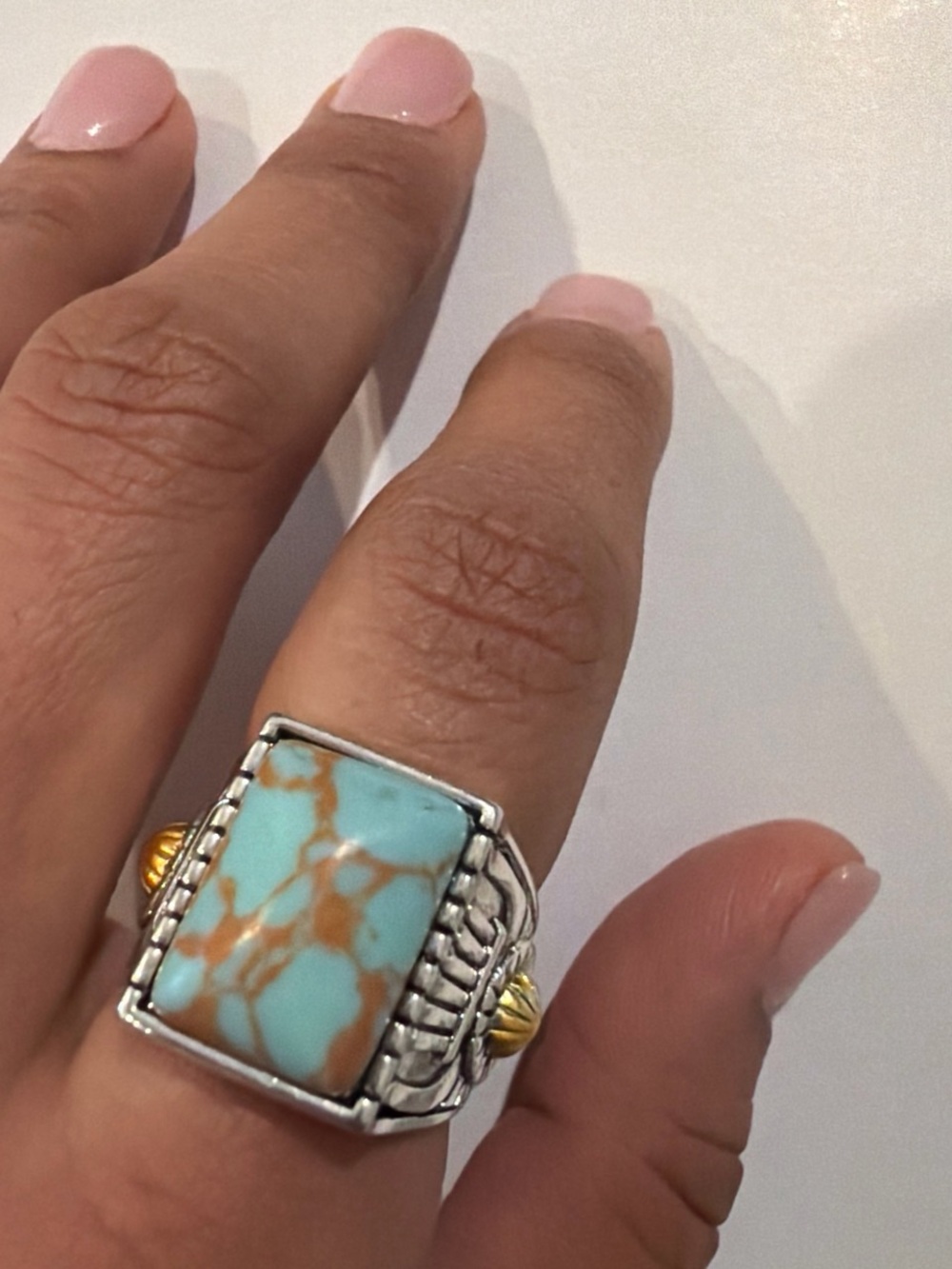 Turquoise Stone Statement Ring with Two-Tone Accents